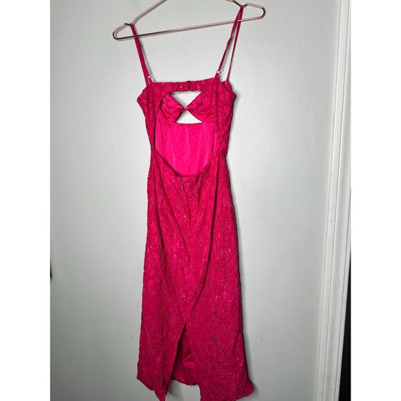 BARDOT Vibrant Pink Ivanna Lace Peek-A-Boo Cutout Midi Dress Size US 2 - Picture 6 of 12